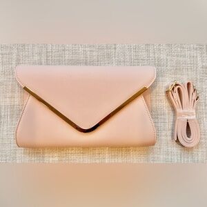 NWT Blush Pink Envelope Clutch Crossbody Gold Hardware Formal Wedding Bag
